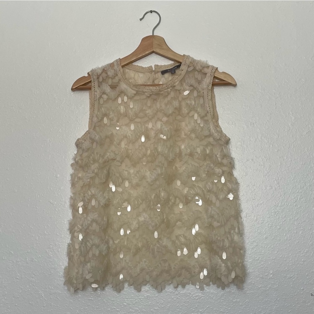 Blue Tassel sheer sequin tank top